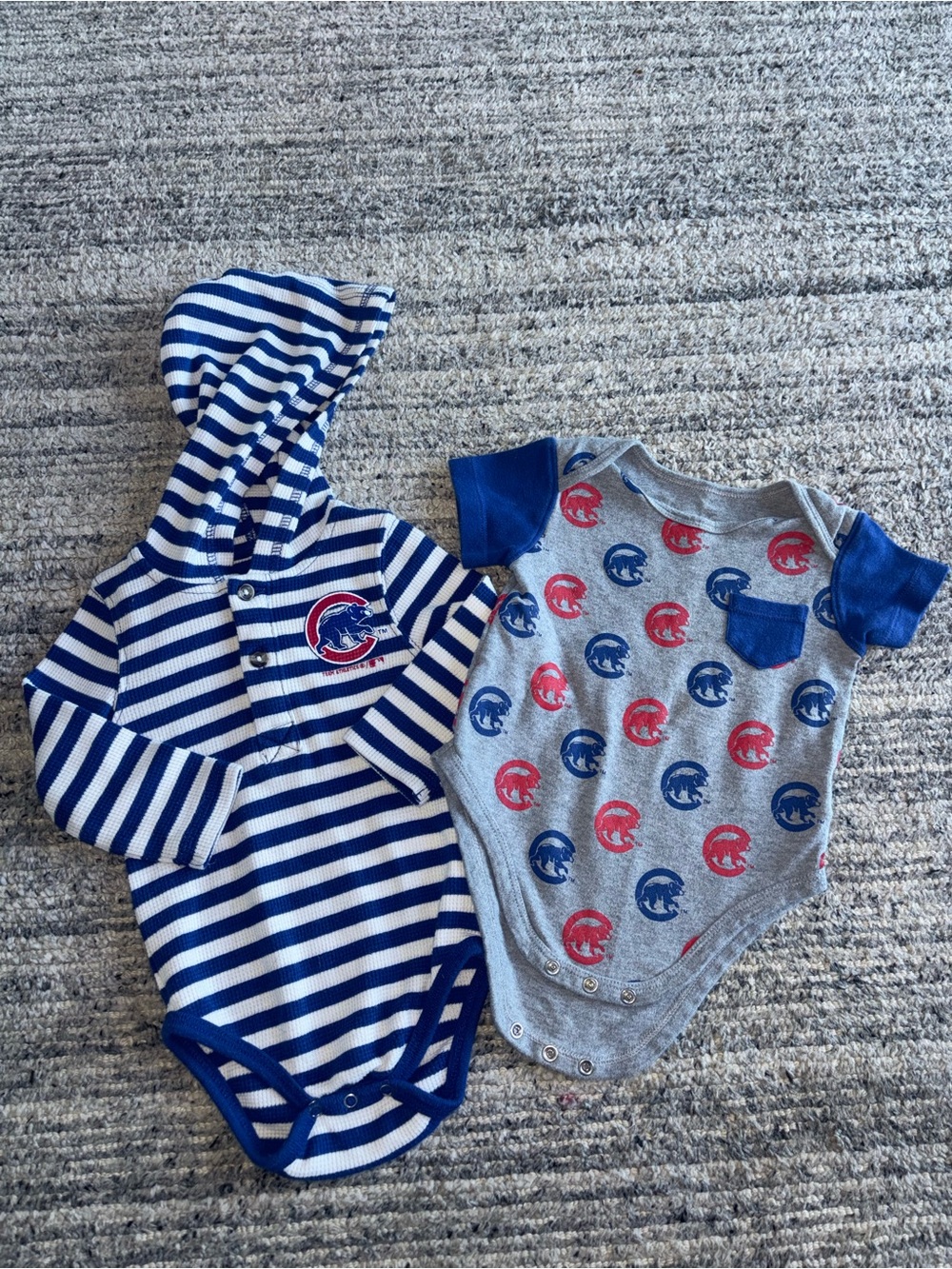 Genuine Merchandise Gray Baby Onesie Set with Blue And Red